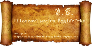 Miloszavlyevits Boglárka névjegykártya